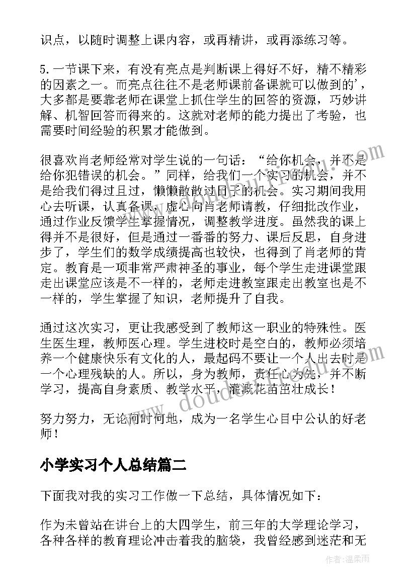 小学实习个人总结 小学实习个人工作总结(汇总10篇)