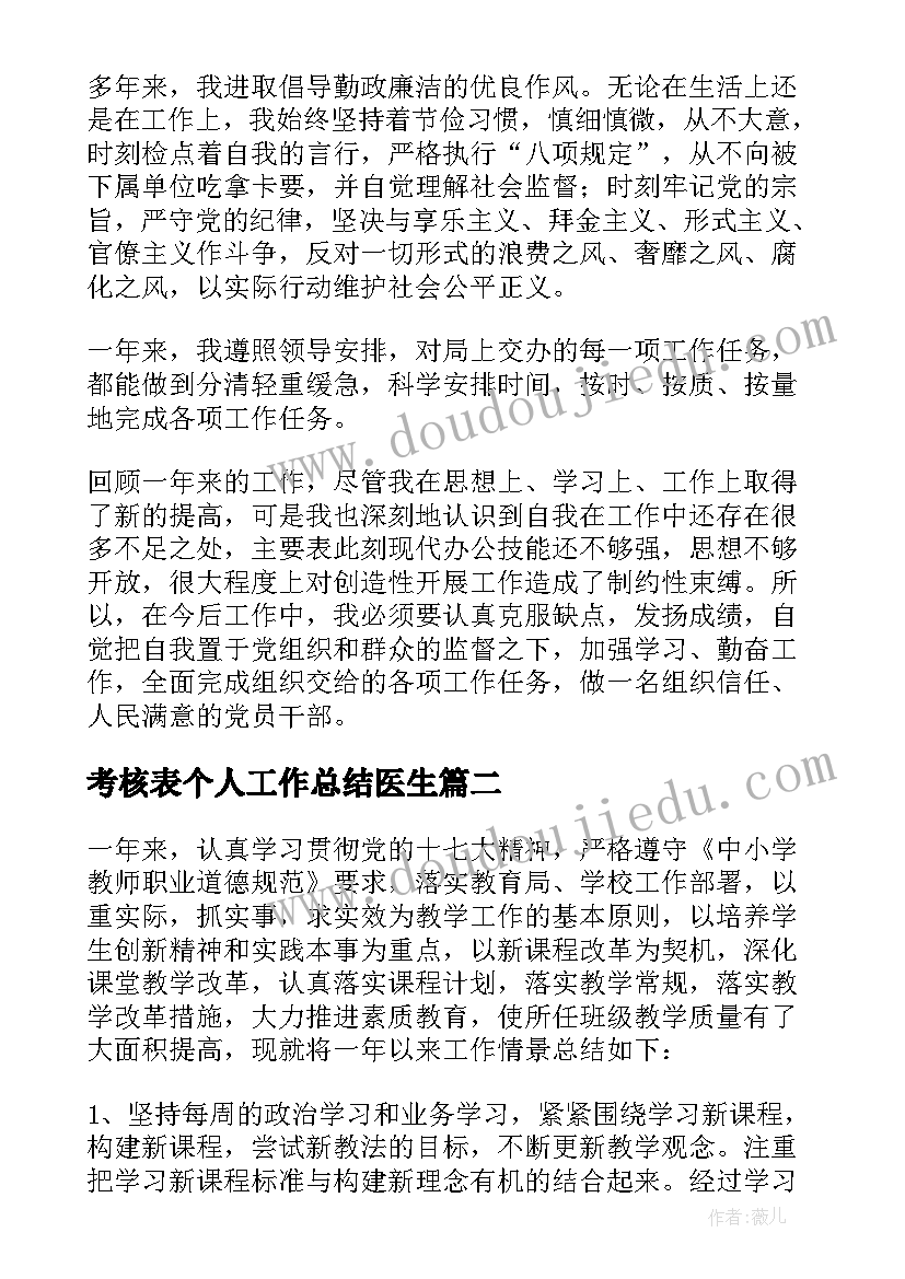 考核表个人工作总结医生 年度考核表个人工作总结(优秀8篇)