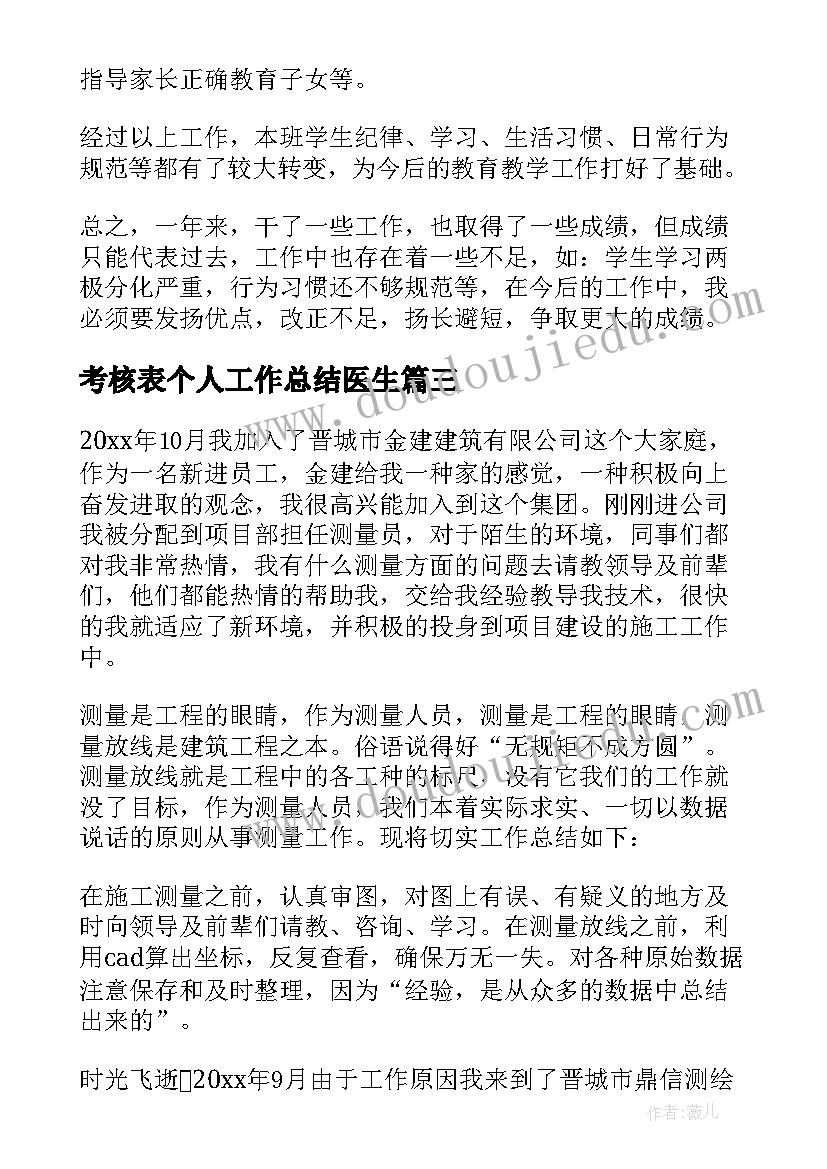 考核表个人工作总结医生 年度考核表个人工作总结(优秀8篇)