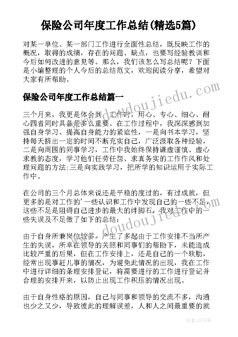 保险公司年度工作总结(精选5篇)