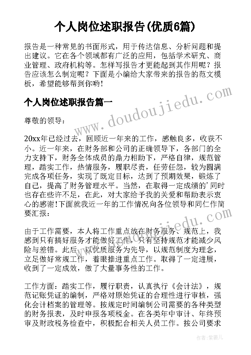 个人岗位述职报告(优质6篇)