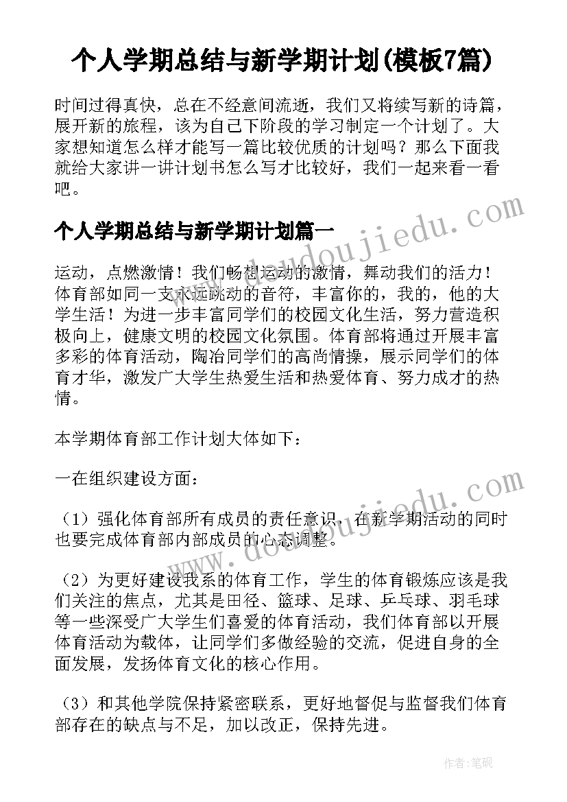 个人学期总结与新学期计划(模板7篇)