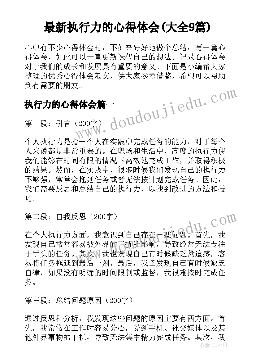 最新执行力的心得体会(大全9篇)