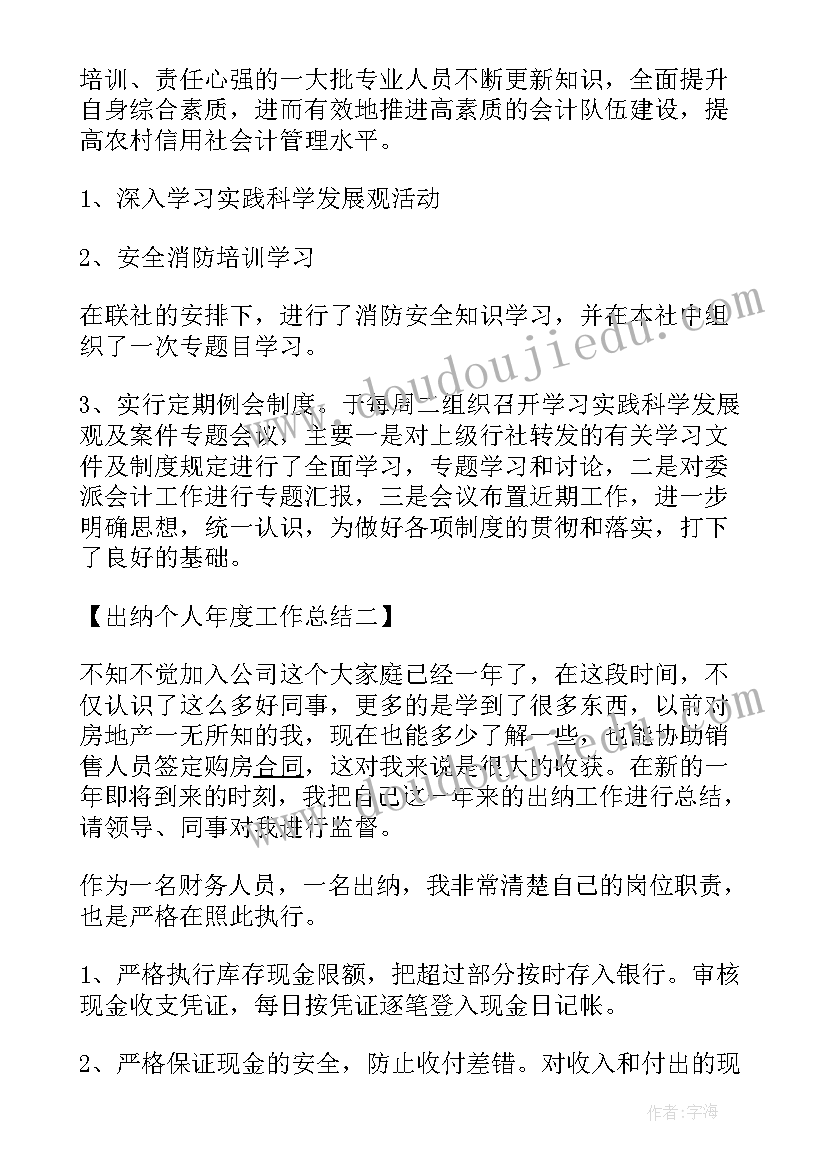 2023年出纳员年度工作总结(通用5篇)