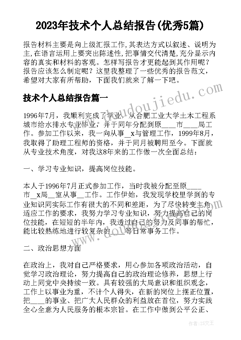 2023年技术个人总结报告(优秀5篇)