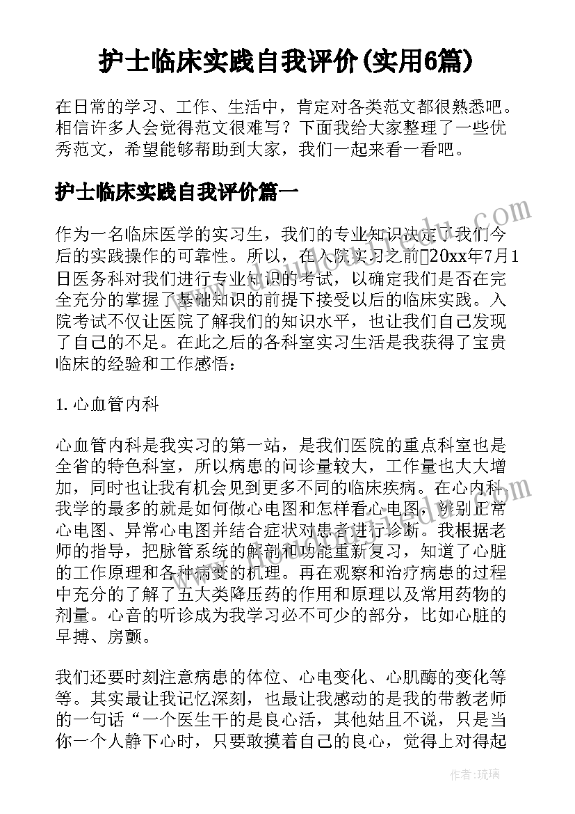 护士临床实践自我评价(实用6篇)