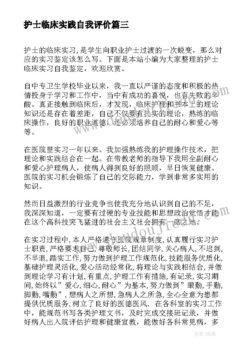 护士临床实践自我评价(实用6篇)