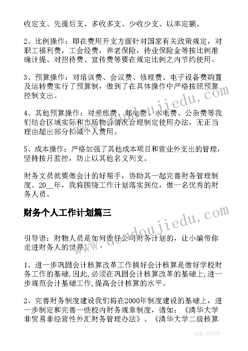 财务个人工作计划(精选6篇)