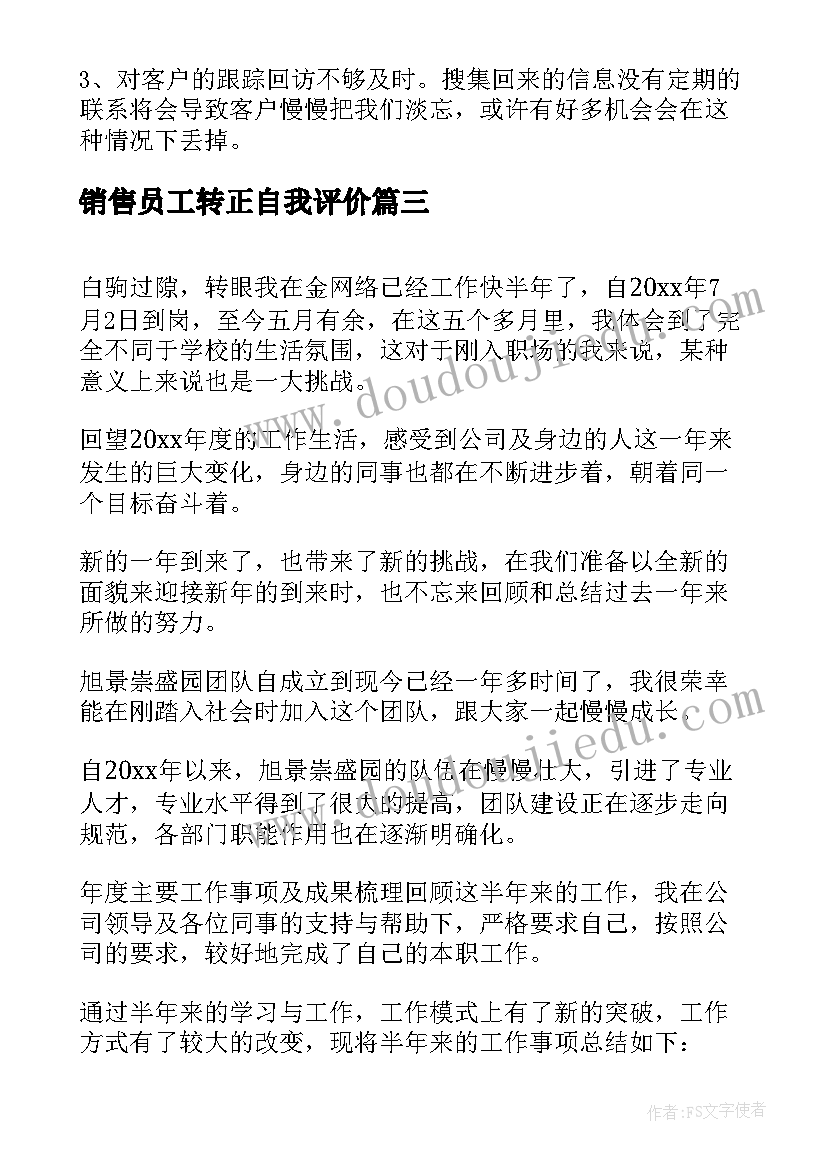 销售员工转正自我评价(模板5篇)