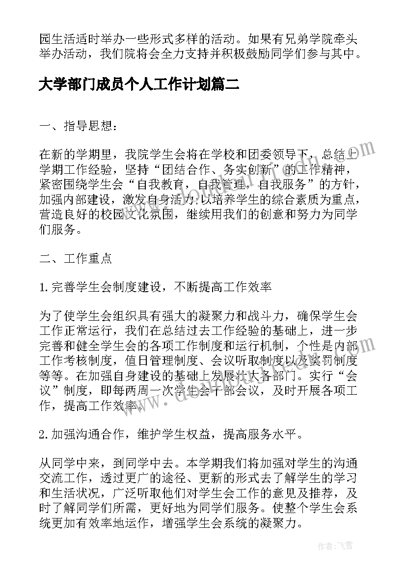 2023年大学部门成员个人工作计划(精选5篇)