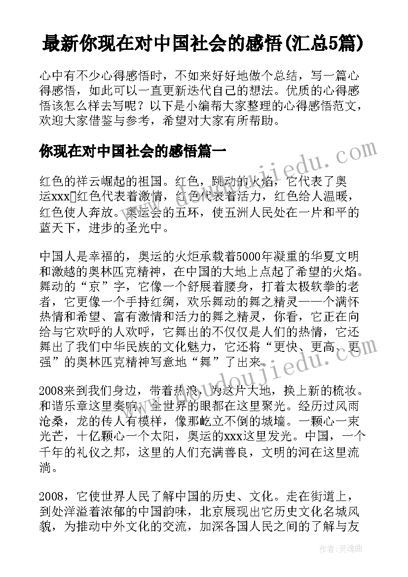 最新你现在对中国社会的感悟(汇总5篇)