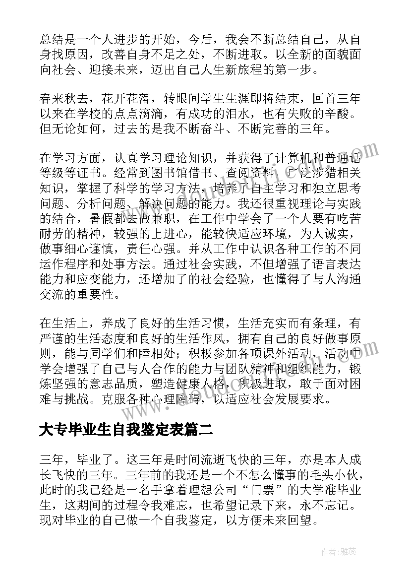 2023年大专毕业生自我鉴定表 大专毕业生自我鉴定(优秀9篇)