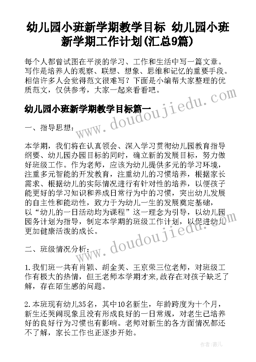 幼儿园小班新学期教学目标 幼儿园小班新学期工作计划(汇总9篇)