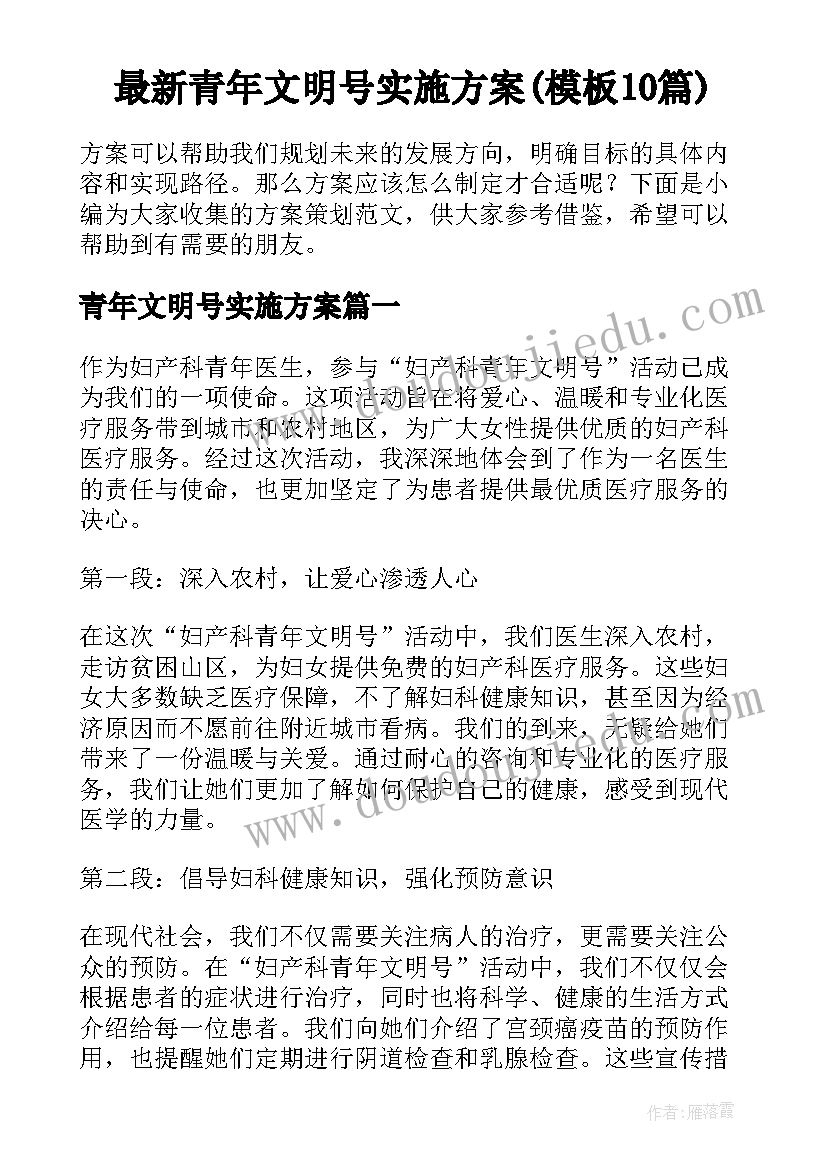 最新青年文明号实施方案(模板10篇)