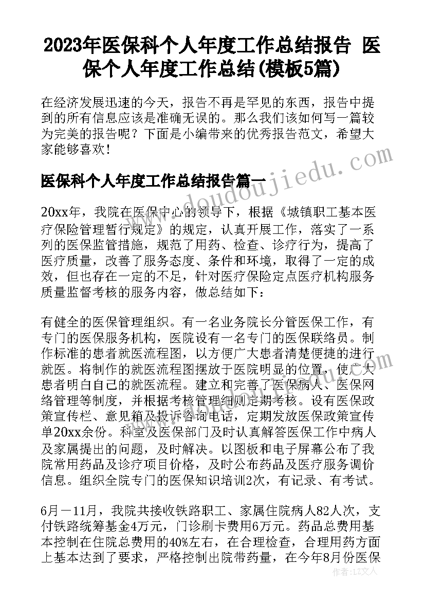 2023年医保科个人年度工作总结报告 医保个人年度工作总结(模板5篇)