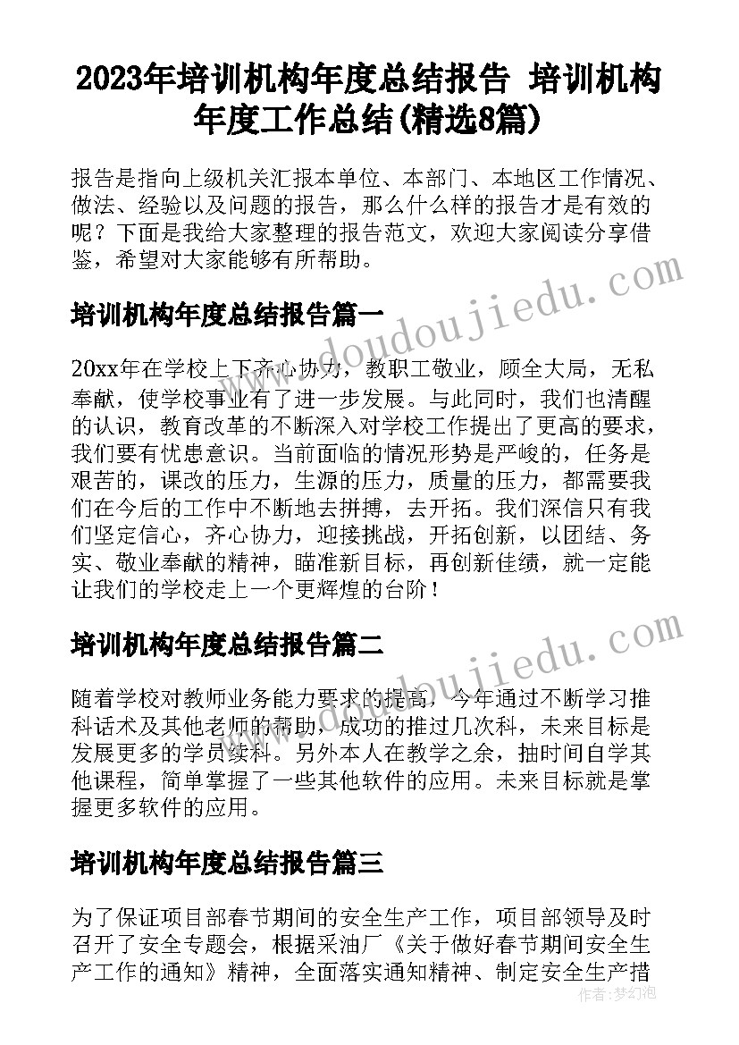 2023年培训机构年度总结报告 培训机构年度工作总结(精选8篇)