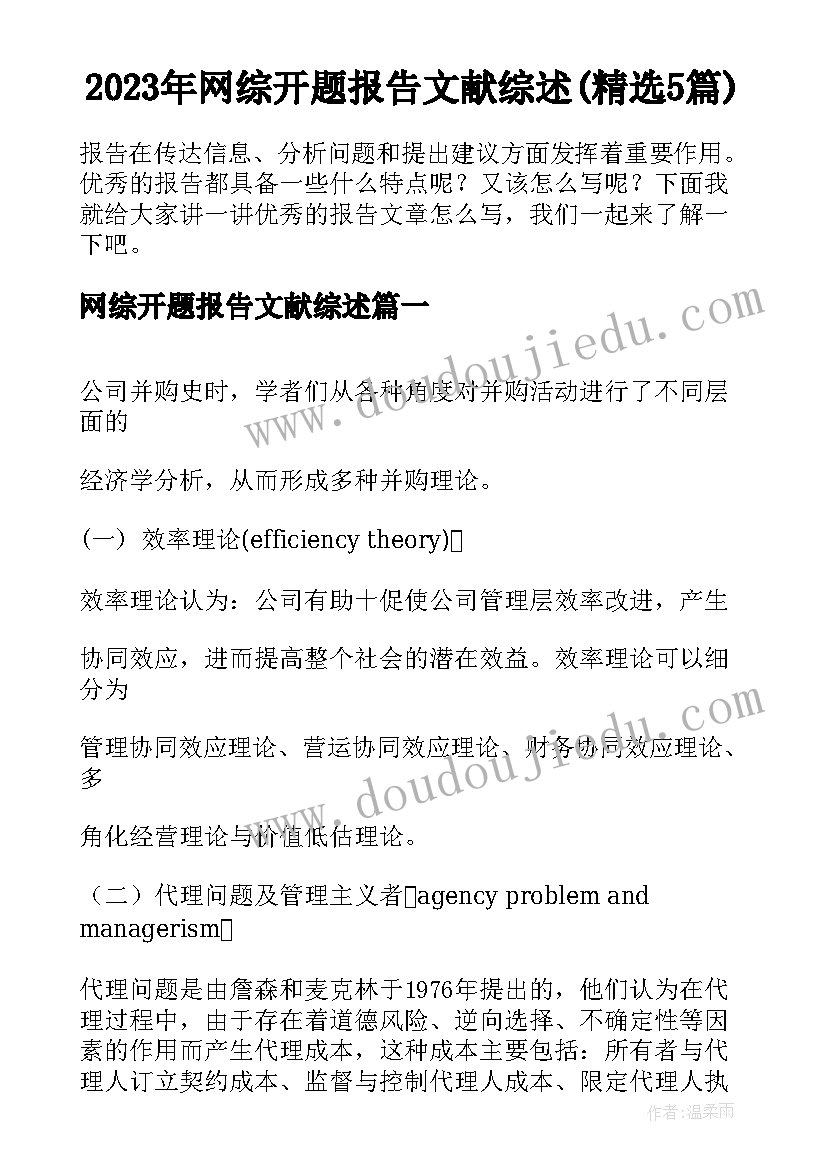 2023年网综开题报告文献综述(精选5篇)