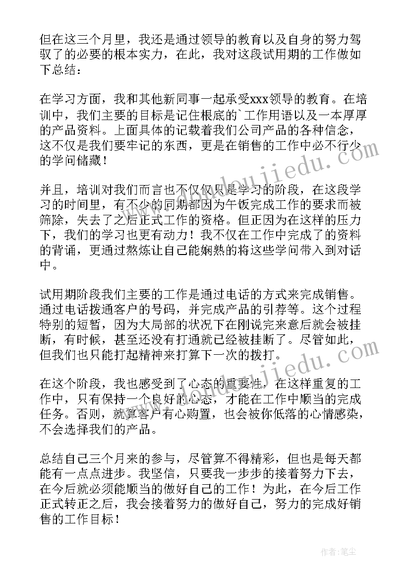 2023年销售试用期个人工作总结分享会(大全5篇)