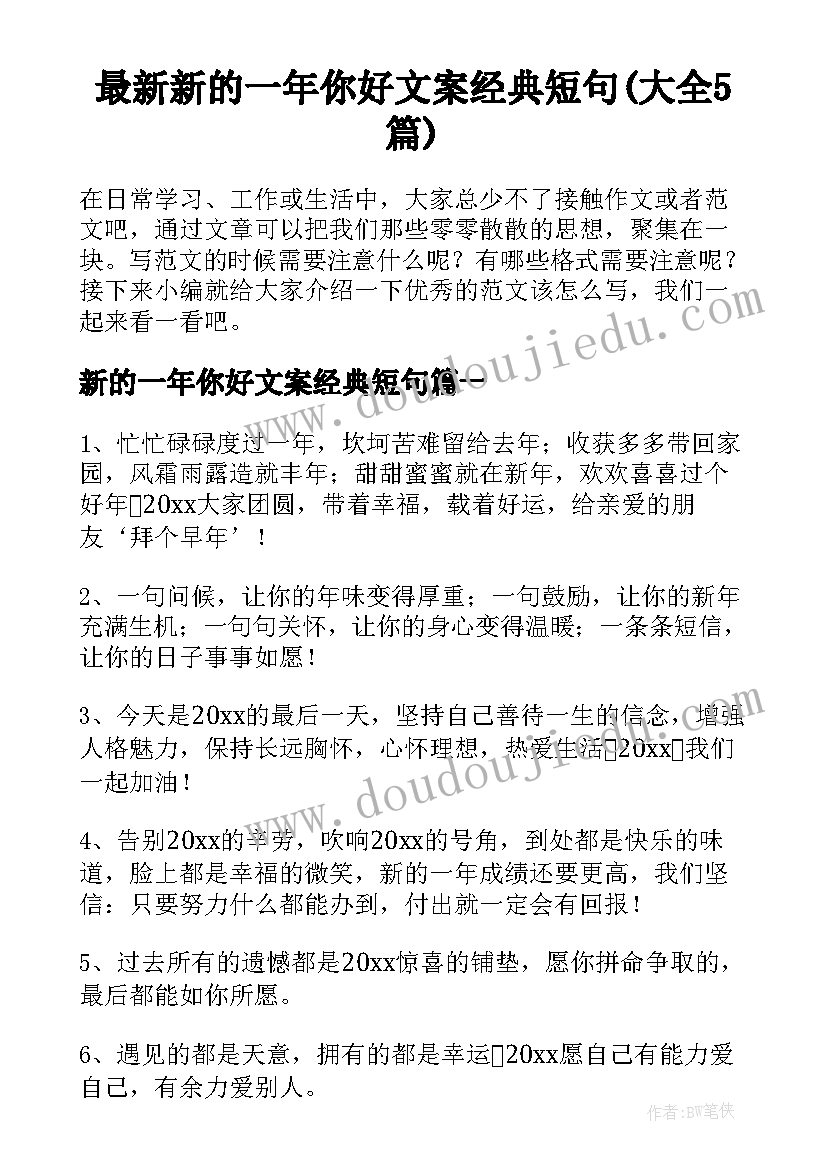 最新新的一年你好文案经典短句(大全5篇)