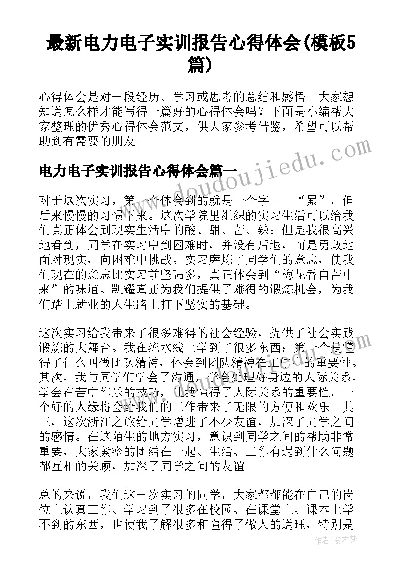 最新电力电子实训报告心得体会(模板5篇)