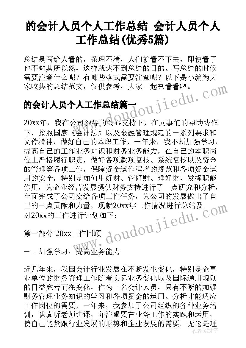 的会计人员个人工作总结 会计人员个人工作总结(优秀5篇)