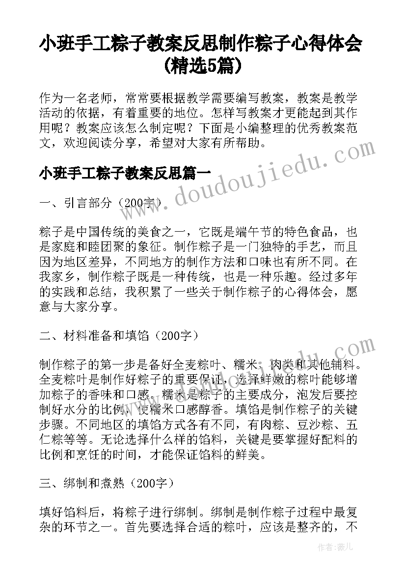 小班手工粽子教案反思 制作粽子心得体会(精选5篇)