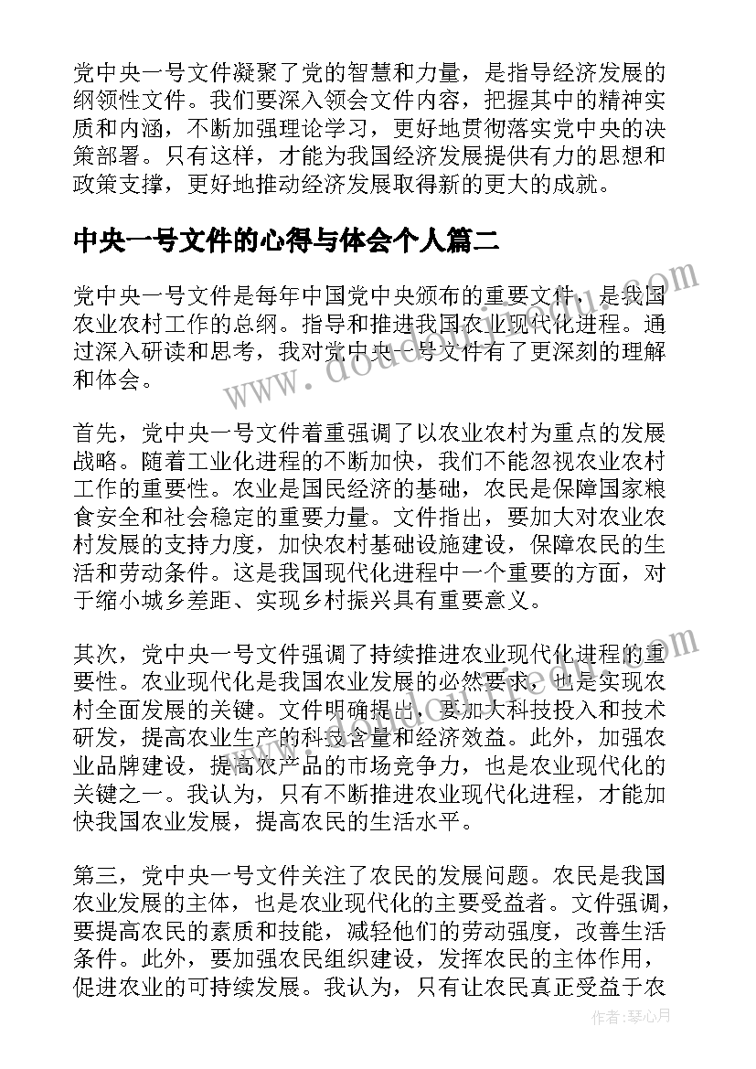 中央一号文件的心得与体会个人(汇总5篇)