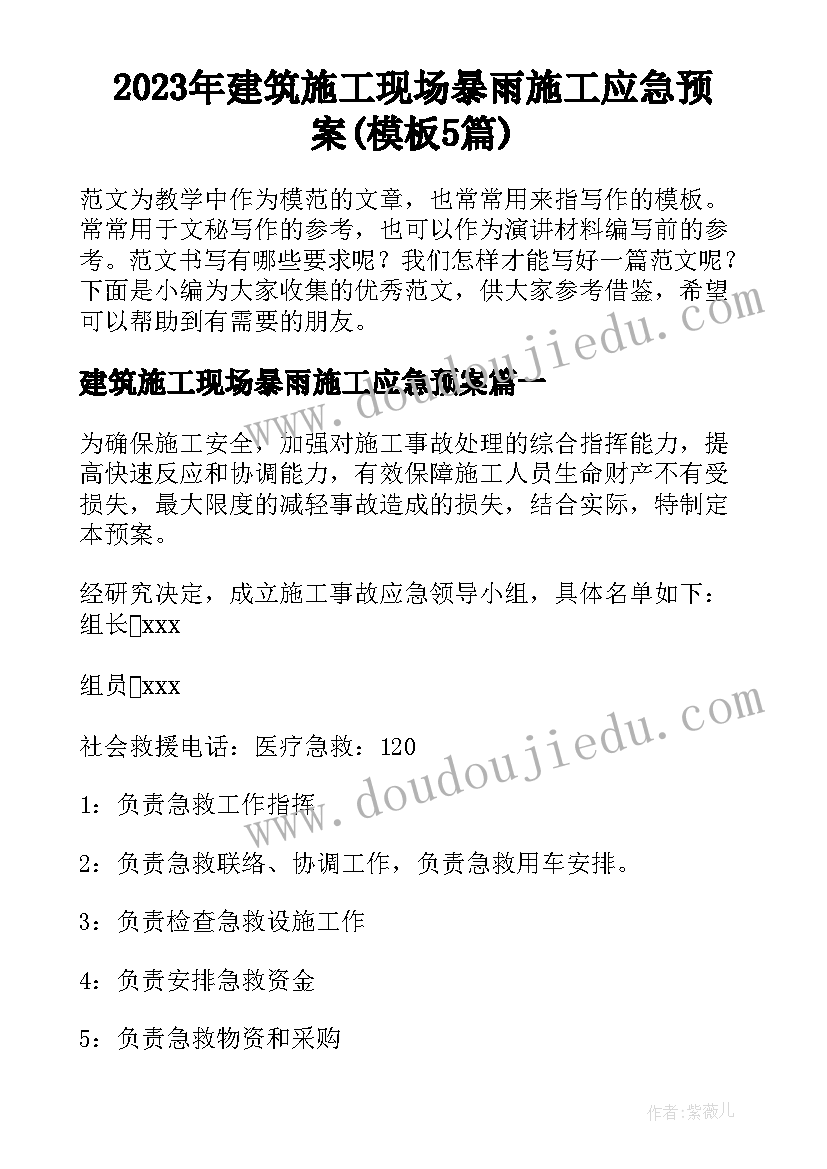 2023年建筑施工现场暴雨施工应急预案(模板5篇)