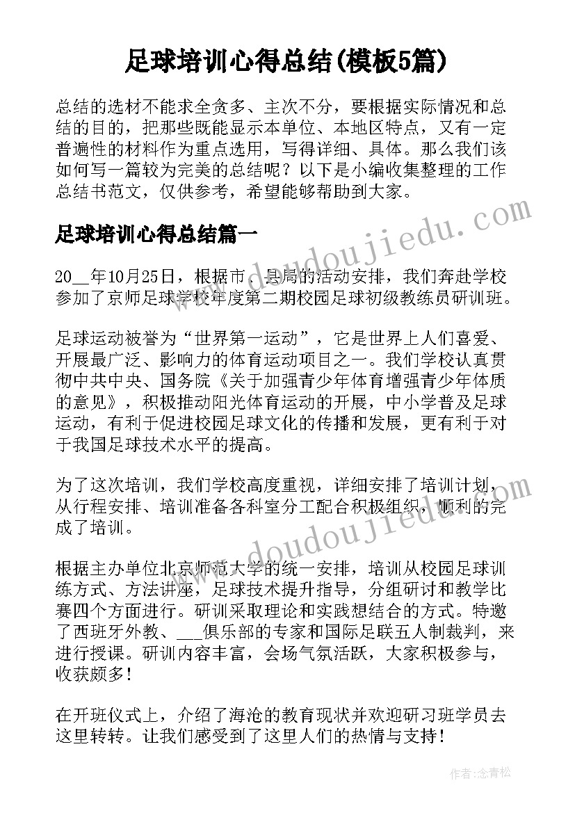 足球培训心得总结(模板5篇)