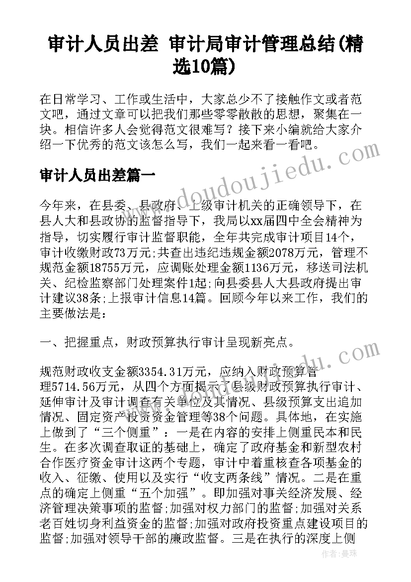 审计人员出差 审计局审计管理总结(精选10篇)