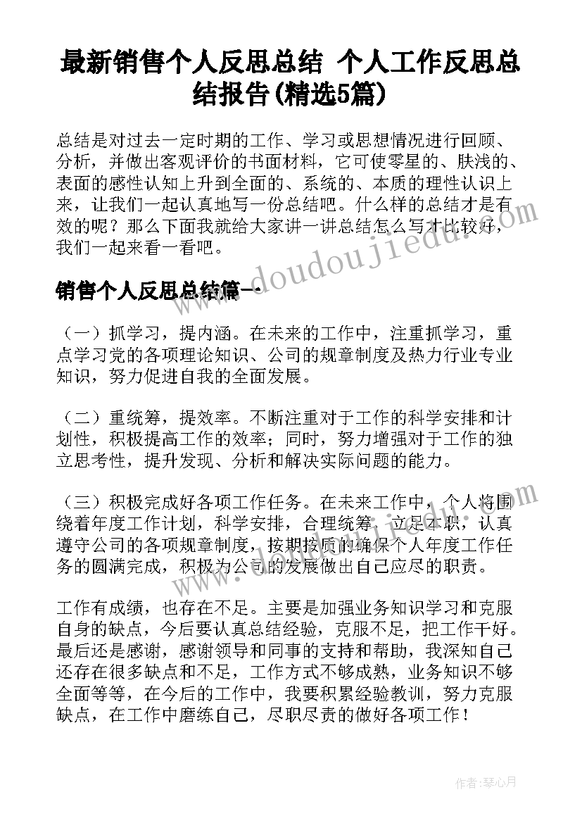 最新销售个人反思总结 个人工作反思总结报告(精选5篇)