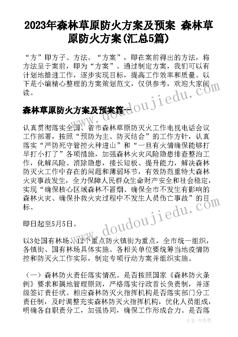 2023年森林草原防火方案及预案 森林草原防火方案(汇总5篇)