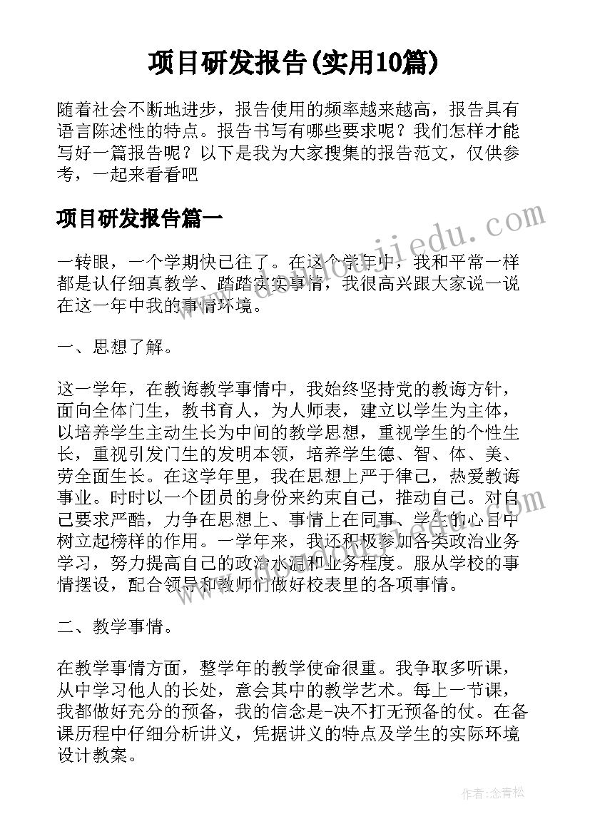 项目研发报告(实用10篇)