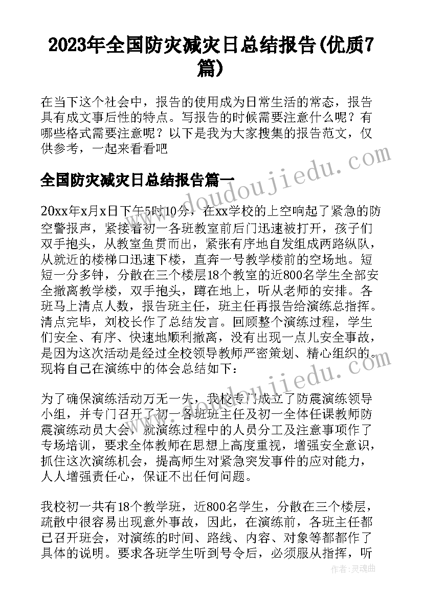 2023年全国防灾减灾日总结报告(优质7篇)