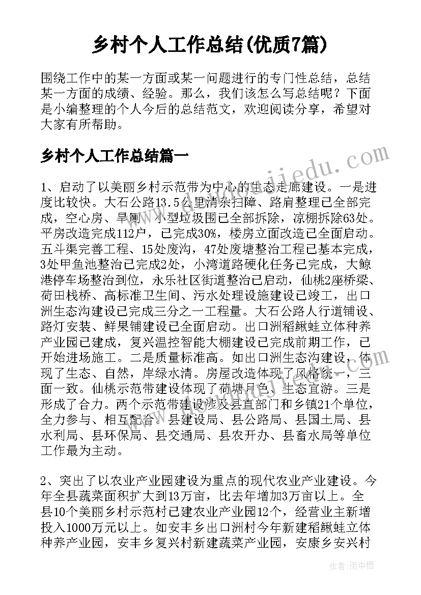 乡村个人工作总结(优质7篇)