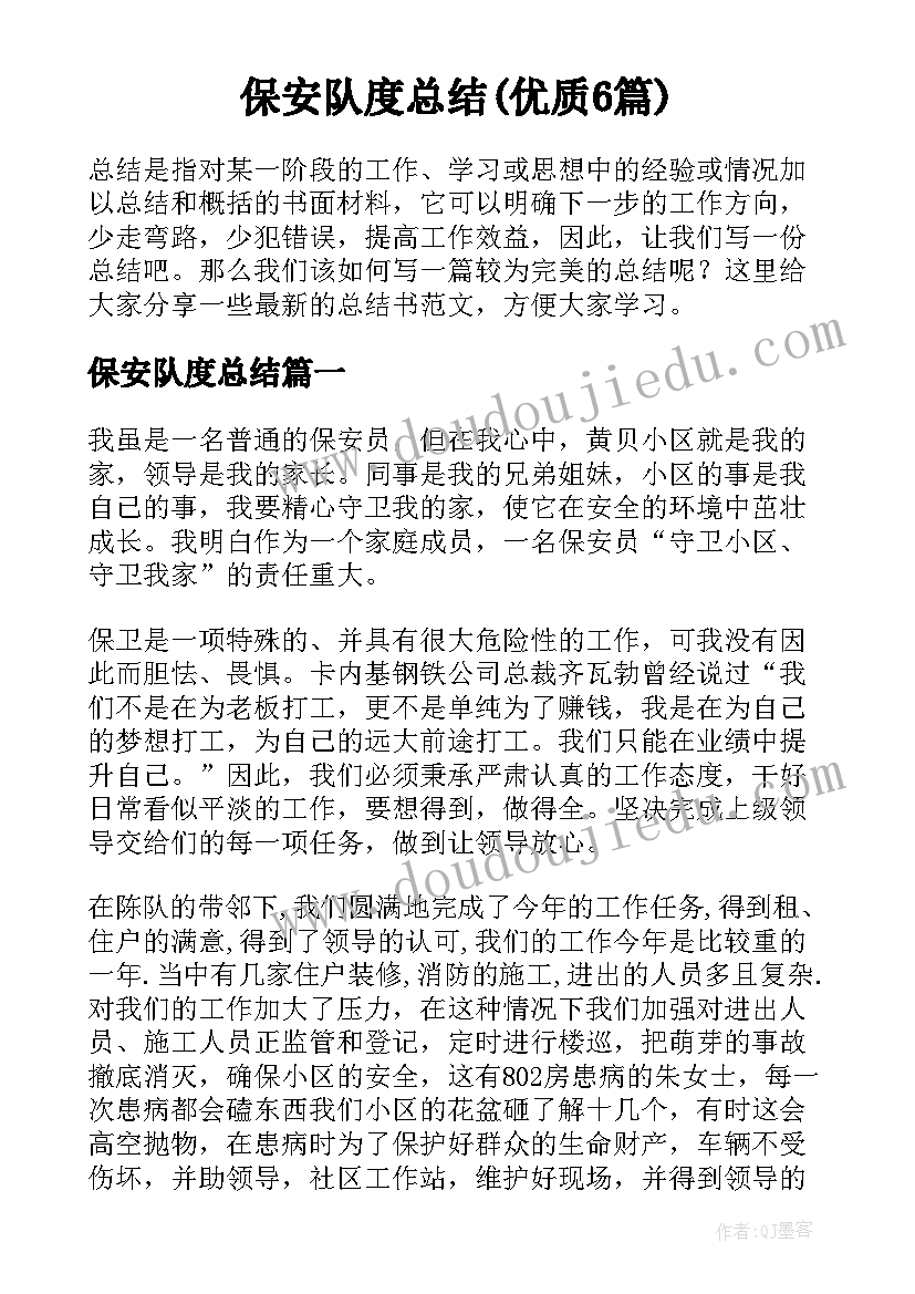 保安队度总结(优质6篇)