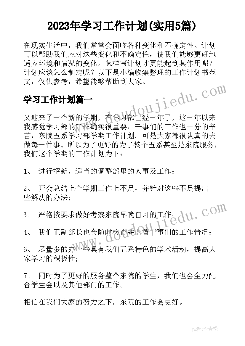 2023年学习工作计划(实用5篇)