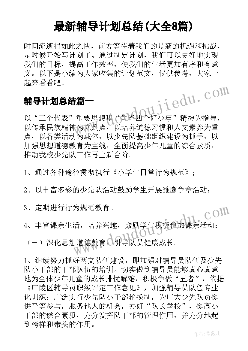 最新辅导计划总结(大全8篇)