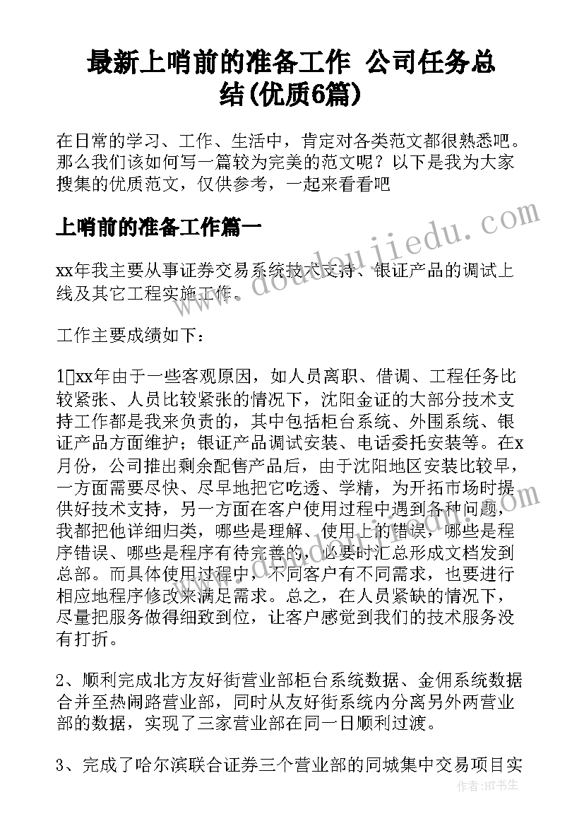 最新上哨前的准备工作 公司任务总结(优质6篇)