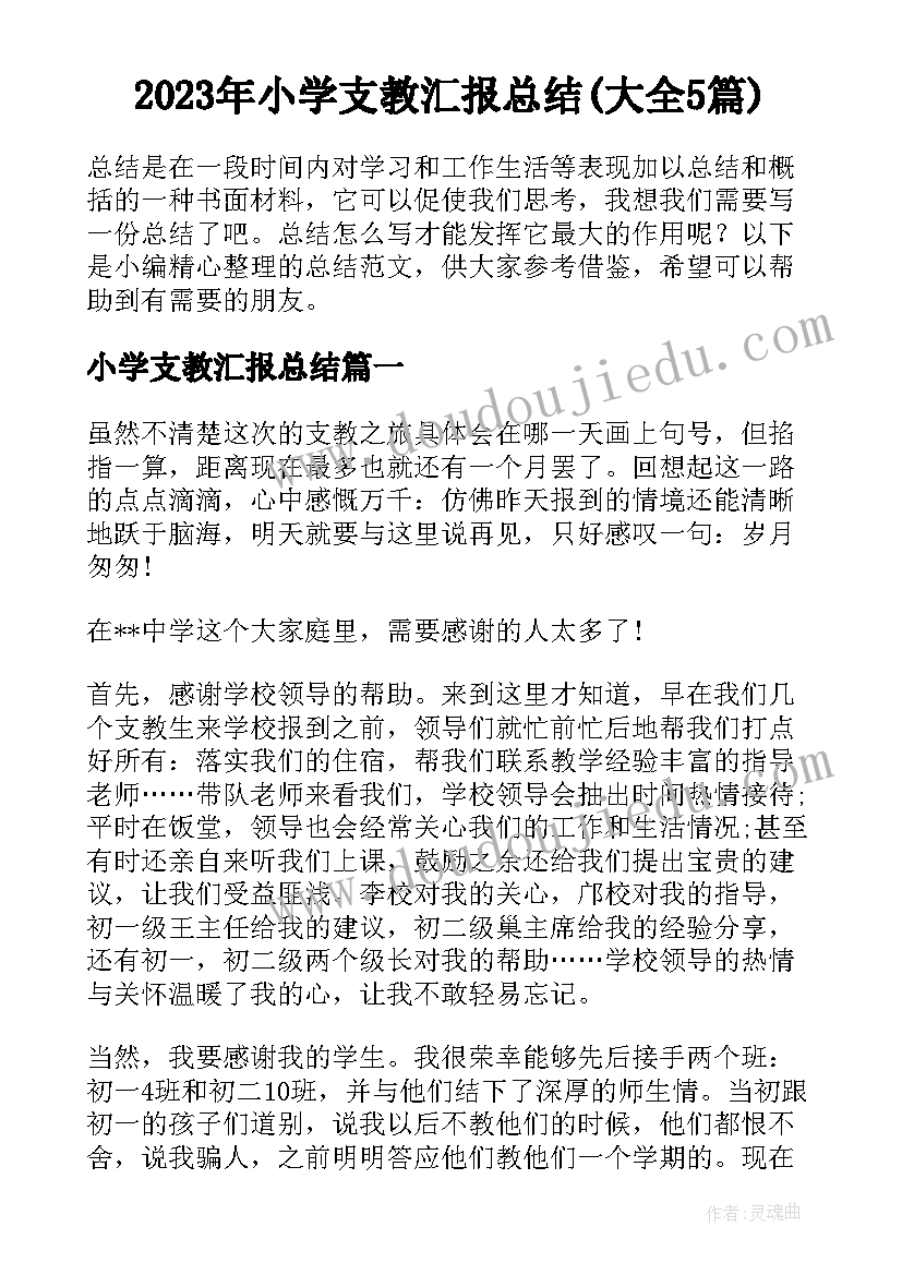 2023年小学支教汇报总结(大全5篇)