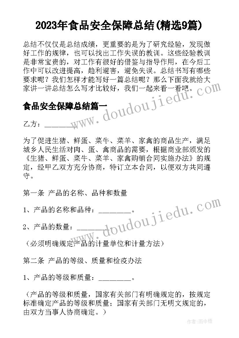 2023年食品安全保障总结(精选9篇)