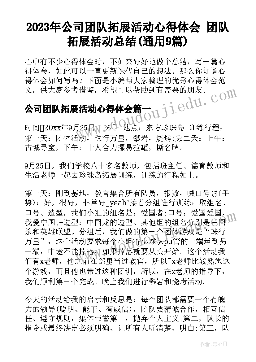 2023年公司团队拓展活动心得体会 团队拓展活动总结(通用9篇)