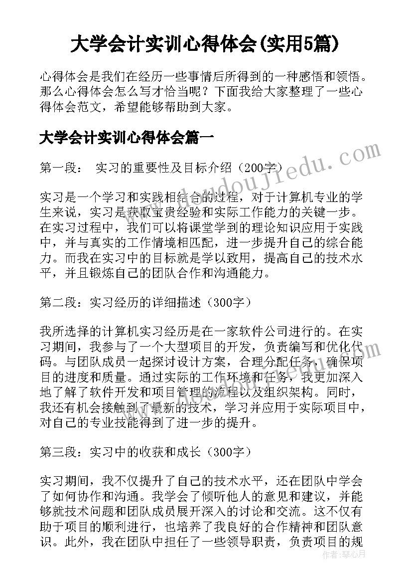 大学会计实训心得体会(实用5篇)