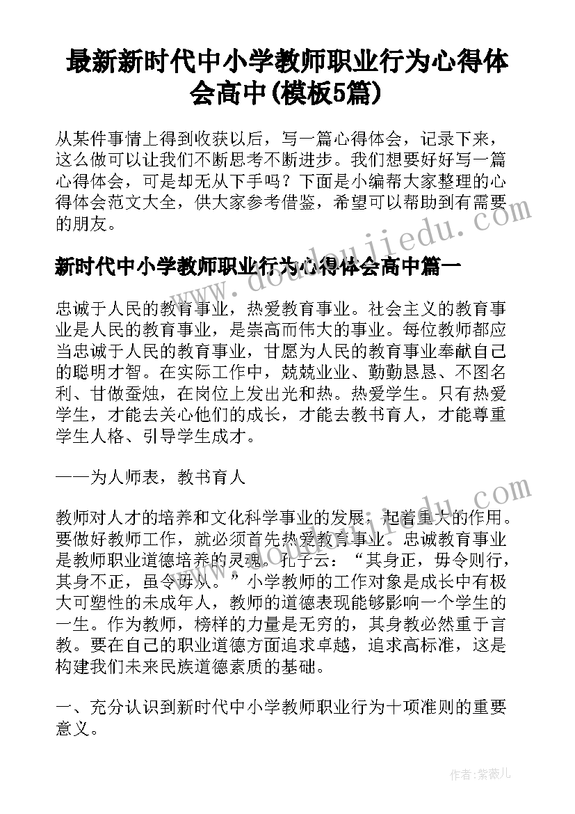 最新新时代中小学教师职业行为心得体会高中(模板5篇)