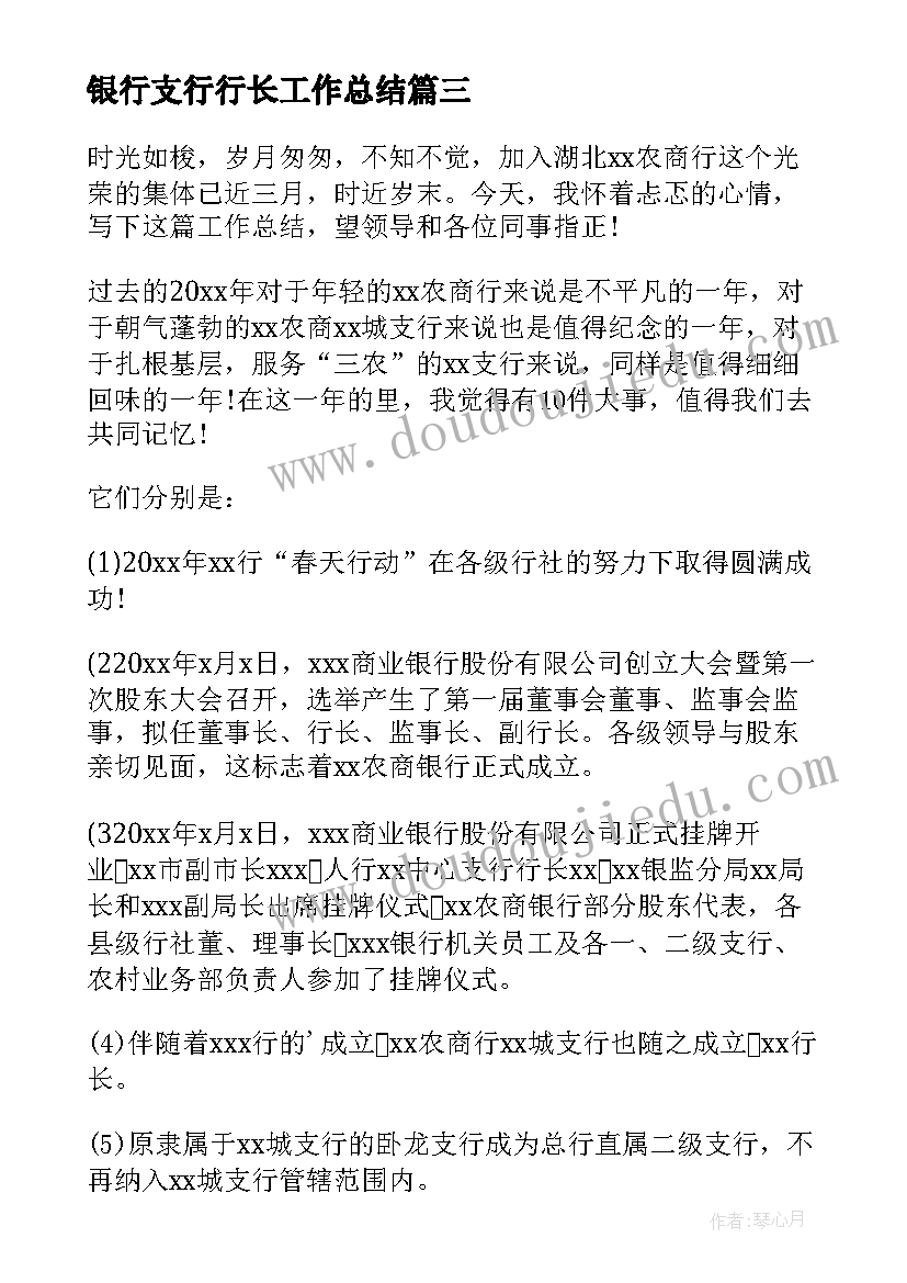 2023年银行支行行长工作总结 银行支行行长个人工作总结(实用7篇)