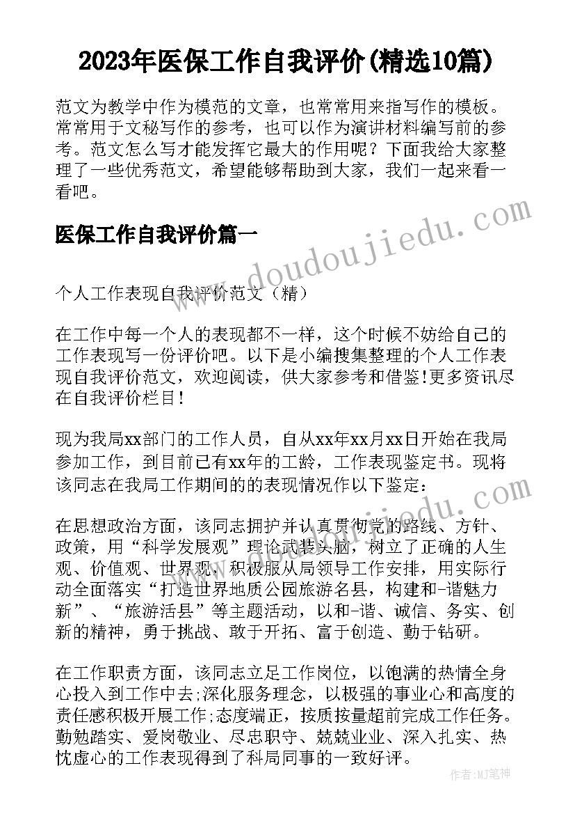 2023年医保工作自我评价(精选10篇)