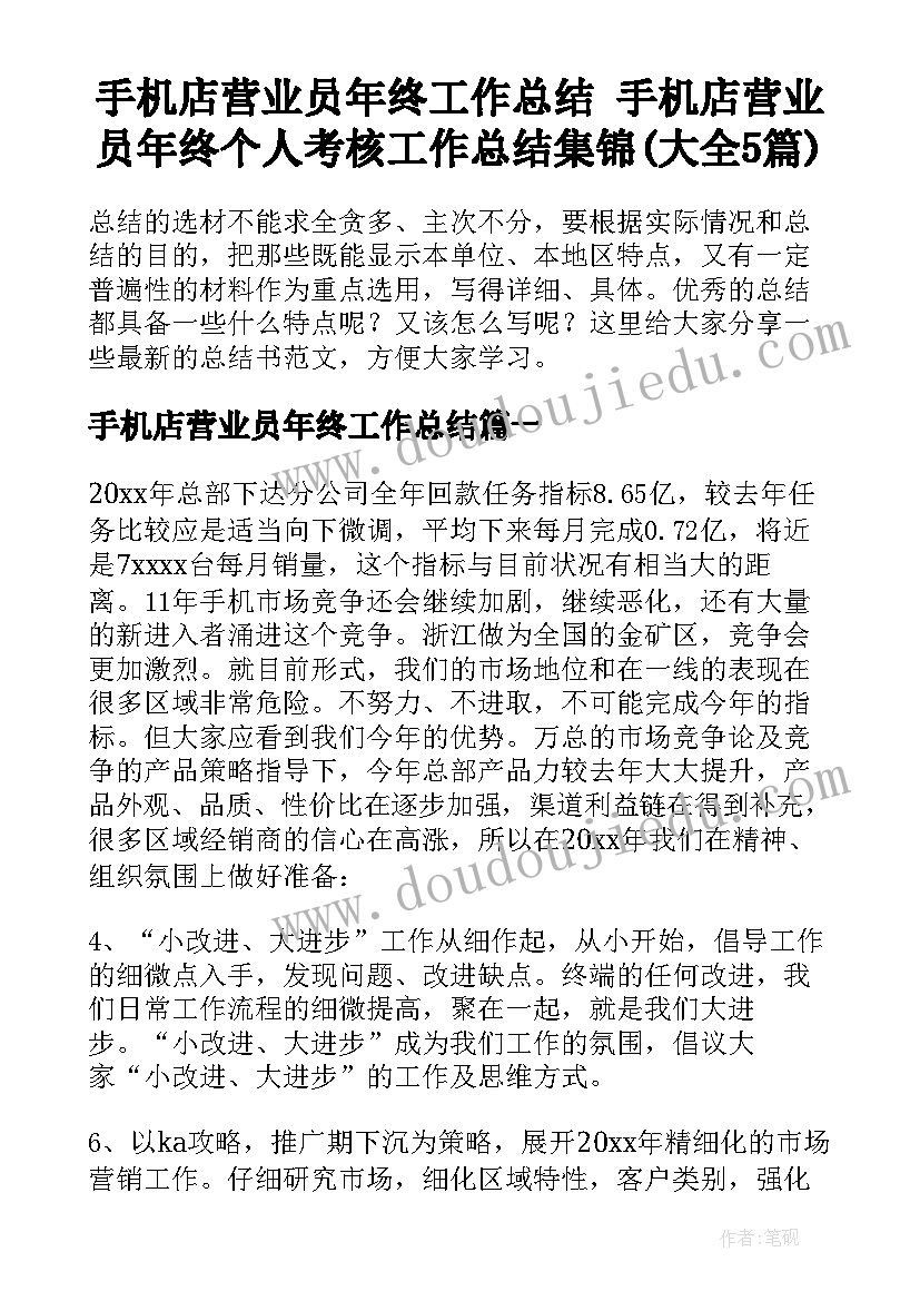 手机店营业员年终工作总结 手机店营业员年终个人考核工作总结集锦(大全5篇)