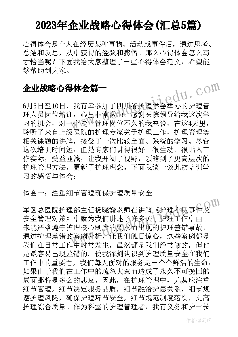 2023年企业战略心得体会(汇总5篇)