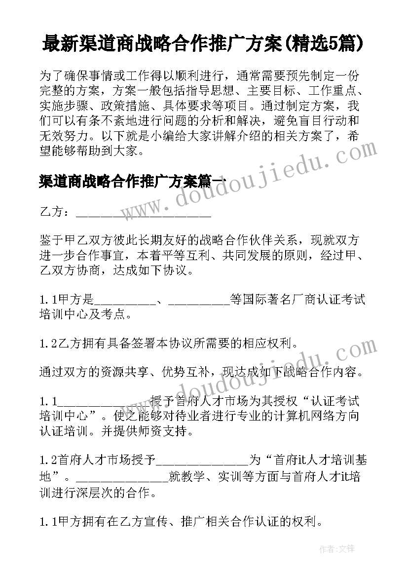 最新渠道商战略合作推广方案(精选5篇)