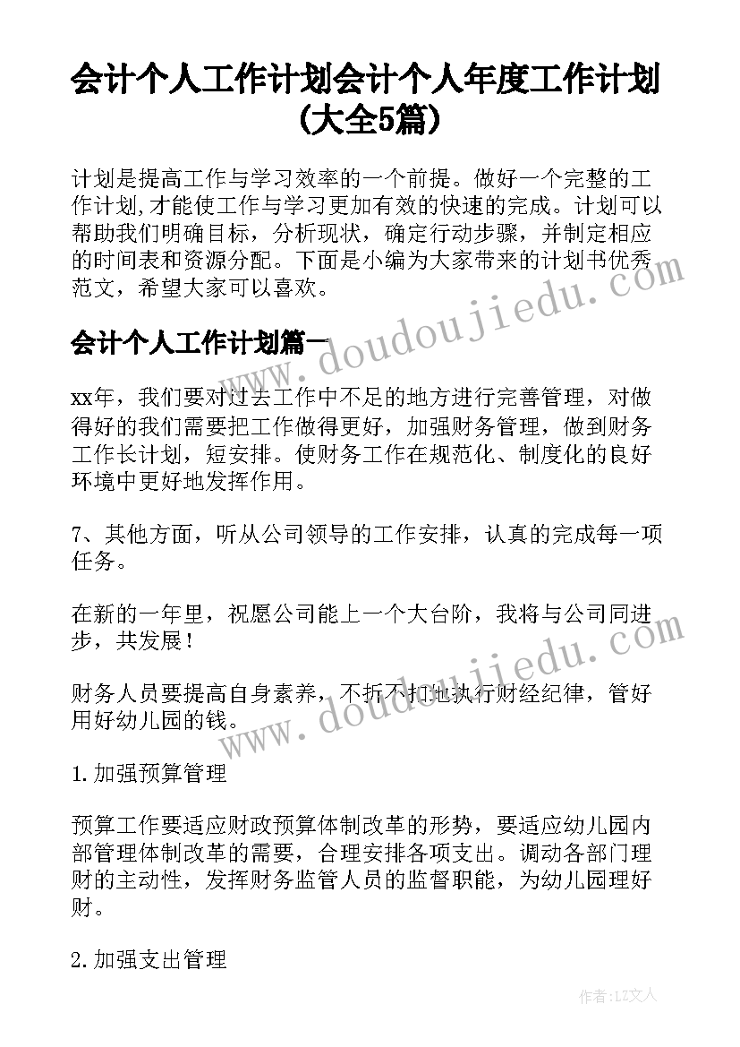 会计个人工作计划 会计个人年度工作计划(大全5篇)